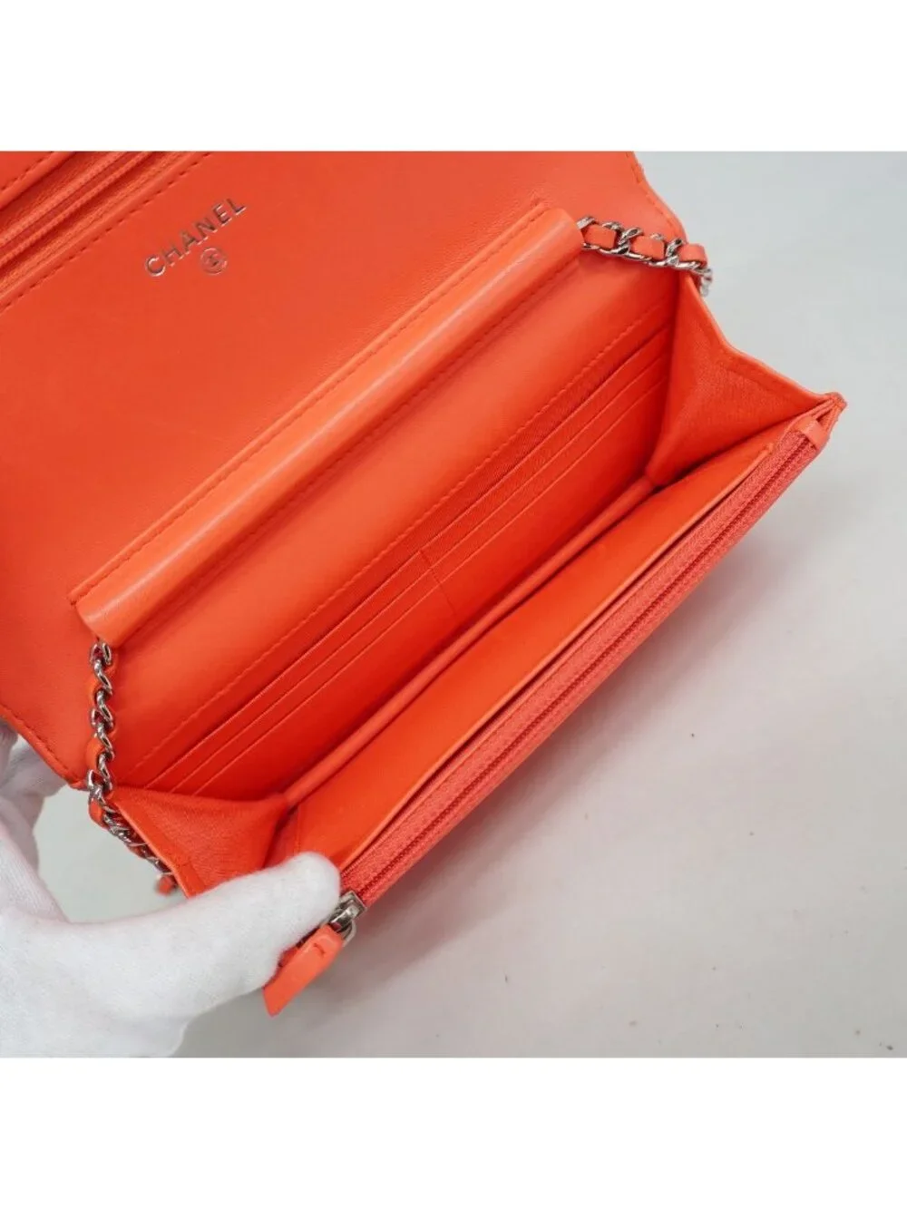 Chanel Wallet on Chain V-stitch Lambskin Orange Silver Shoulder Bag